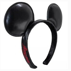 Disney Parks Black Leather Mickey Mouse Ears Headband
